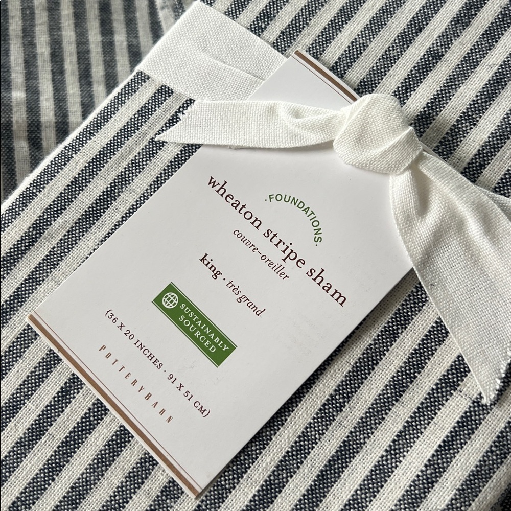 NWT Pottery Barn Wheaten Stripe King Size Pillow Shams in Gray White